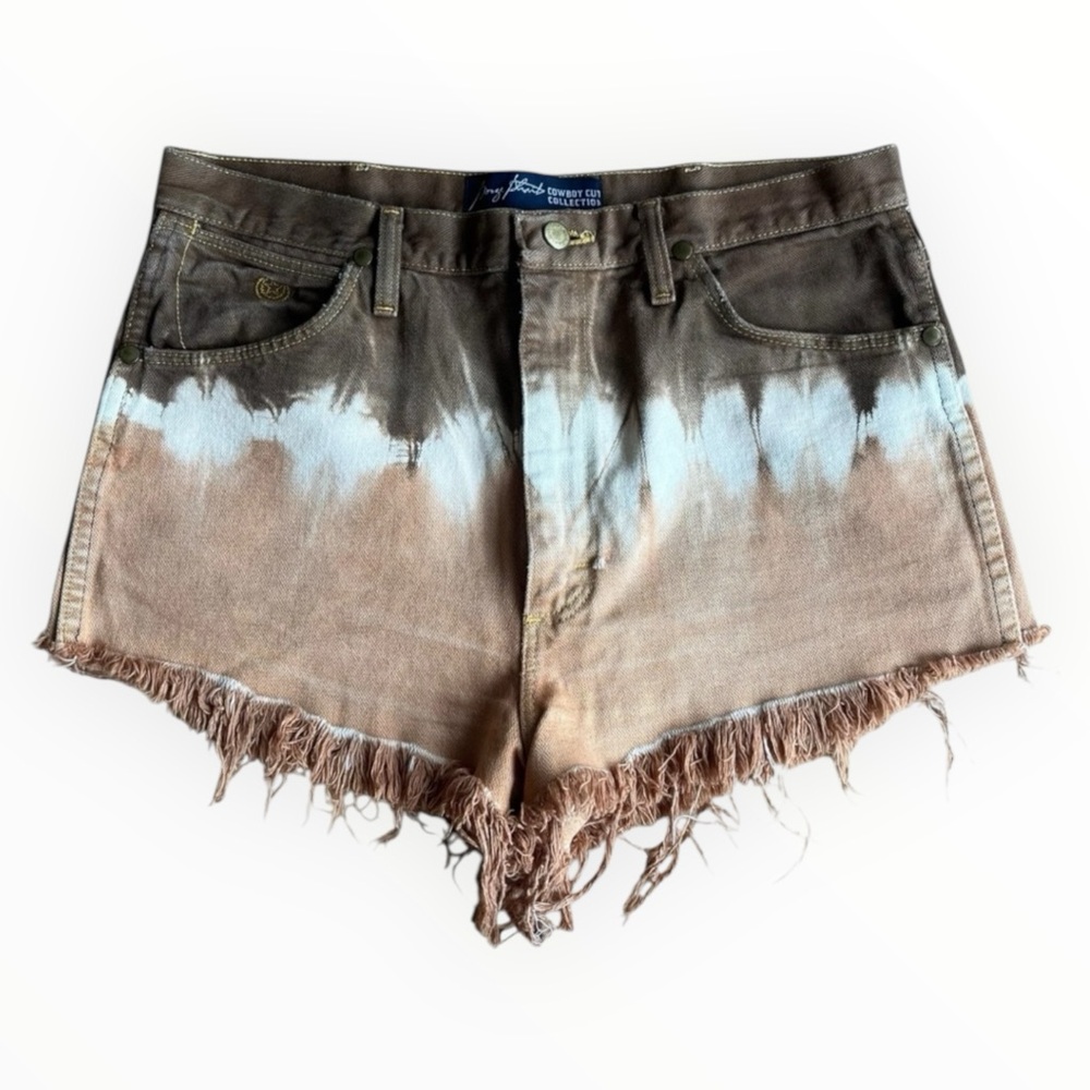 Wrangler Jean Jorts Womens 33 Brown Tie Dye Cut Off Booty Denim Rodeo Cowgirl